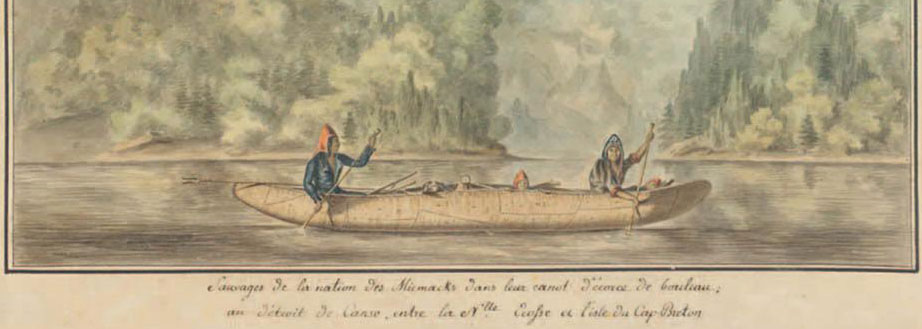 Mi'kmaq family in an ocean-going canoe